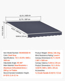VEVOR Store Banne Manuel 400x300 cm Auvent Rétractable pour Terrasse et Balcon, Extérieur, Devantures de Cafés, de Restaurants, de Boutiques, avec Manivelle, Angle d'Inclinaison 45°-85°, Gris Foncé - image 8
