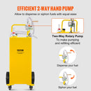 VEVOR Chariot de carburant, 35 gallons, réservoir de stockage d'essence 4 roues, pompe de transfert manuelle réservoir de carburant essence diesel pour voitures, tondeuses à gazon, VTT, bateaux, jaune - image 4