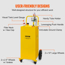 VEVOR Chariot de carburant, 35 gallons, réservoir de stockage d'essence 4 roues, pompe de transfert manuelle réservoir de carburant essence diesel pour voitures, tondeuses à gazon, VTT, bateaux, jaune - image 5