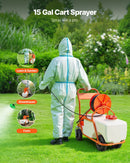 VEVOR Pulvérisateur de pelouse sur roue, pression réglable 0 à 90 PSI, pulvérisateur avec réservoir 60 L, avec 8 buses, 2 baguettes, couvercle à large ouverture pour jardin, désherbage, pulvérisation - image 3