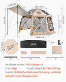 VEVOR Tente Moustiquaire Tonnelle Pop-up 3,6x3,6 m Tente Moustiquaire Pliante 8-10 Personnes Abri Solaire 13 Côtés pour Camping Famille, Terrasse, Jardin, avec Toit Amovible, Sac de Transport, Beige - image 8