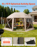 VEVOR Tente Moustiquaire Tonnelle Pop-up 4,57x4,57 m Tente Moustiquaire Pliante 12-15 Personnes 13 Côtés Abri Solaire pour Camping Famille, Terrasse, Jardin, avec Toit Amovible Sac de Transport, Beige - image 3