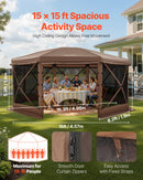 VEVOR Tente Moustiquaire Tonnelle Pop-up 4,57x4,57 m Tente Moustiquaire Pliante 12-15 Personnes Abri Solaire 8 Côtés pour Camping en Famille Terrasse Jardin, avec Toit Amovible Sac Transport, Marron - image 3