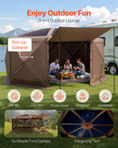 VEVOR Tente Moustiquaire Tonnelle Pop-up 4,57x4,57 m Tente Moustiquaire Pliante 12-15 Personnes Abri Solaire 8 Côtés pour Camping en Famille Terrasse Jardin, avec Toit Amovible Sac Transport, Marron - image 4