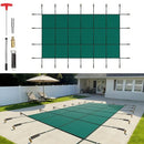 VEVOR Couverture de sécurité pour piscines creusées 4,3 x 7,9 m maille verte couverture de sécurité taille 4,9 x 8,5 m avec outils d'installation pour piscine d'hiver, résister au soleil, au vent - image 2