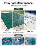 VEVOR Couverture de sécurité pour piscines creusées 6,1 x 12,2 m maille verte couverture de sécurité taille 6,7 x 12,8 m avec outils d'installation pour piscine d'hiver, résister au soleil, au vent - image 6