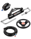 VEVOR Kit direction hydraulique hors-bord 150 CV, système de direction hydraulique pour marin avec volant, pompe de gouvernail, vérin de direction et 2 tuyaux pour bateaux monomoteurs à station unique