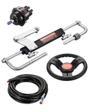 VEVOR Kit direction hydraulique hors-bord 90 CV, système de direction hydraulique pour marin avec volant, pompe de gouvernail, vérin de direction et 2 tuyaux pour bateaux monomoteurs à station unique