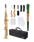 VEVOR Saxophone Droit Soprano Si Bémol Kit Saxophone Débutants Laiton Résistant avec Étui de Transport, Bec, Sangles, Chiffon et Tige de Nettoyage, Gants, 23 Touches, pour Débutants, Étudiants, Doré