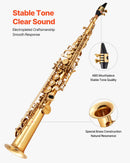 VEVOR Saxophone Droit Soprano Si Bémol Kit Saxophone Débutants Laiton Résistant avec Étui de Transport, Bec, Sangles, Chiffon et Tige de Nettoyage, Gants, 23 Touches, pour Débutants, Étudiants, Doré - image 4