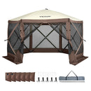 VEVOR Tonnelle pop-up, 3,81x3,81 m, tente à moustiquaire escamotable polygone à 6 côtés, abri solaire à réglage rapide avec 6 toiles coupe-vent amovibles, fenêtres en maille, sac de transport, marron - image 10