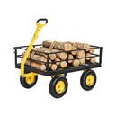 VEVOR Chariot Jardin Acier 544 kg Chariot Transport Robuste Jaune et Noir, pour Fermes, Entrepôts, 2 en 1 Remorque ou Tractable en Métal, avec 4 Pneus Tout-terrain 33 cm, Côtés Amovibles, Poignée 180° - image 2
