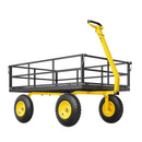 VEVOR Chariot de Jardin Transport, Charge 544,31 kg, Chariot Utilitaire Robuste Tractable Extérieur Métal 2 en 1 Pneus Tout-terrain 330 mm, Côtés Amovibles en Maille, Poignée Rotative 180°, Jaune Noir - image 10