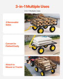 VEVOR Chariot de Jardin Transport, Charge 544,31 kg, Chariot Utilitaire Robuste Tractable Extérieur Métal 2 en 1 Pneus Tout-terrain 330 mm, Côtés Amovibles en Maille, Poignée Rotative 180°, Jaune Noir - image 4