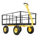 VEVOR Chariot Jardin Acier 635 kg Chariot Transport Robuste Jaune et Noir, pour Fermes, Entrepôts, 2 en 1 Remorque ou Tractable en Métal, avec 4 Pneus Tout-terrain 33 cm, Côtés Amovibles, Poignée 180° - image 10
