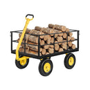 VEVOR Chariot Jardin Acier 635 kg Chariot Transport Robuste Jaune et Noir, pour Fermes, Entrepôts, 2 en 1 Remorque ou Tractable en Métal, avec 4 Pneus Tout-terrain 33 cm, Côtés Amovibles, Poignée 180° - image 2