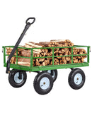VEVOR Chariot de Jardin Acier 544 kg Chariot Transport Robuste Noir et Vert, pour Fermes, Entrepôts, 2 en 1 Remorque ou Tractable Métal, avec 4 Pneus Tout-terrain 33 cm, Côtés Amovibles, Poignée 180°